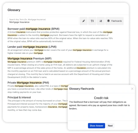 Glossary Search feature to effortlessly familiarize yourself with mortgage terminology | Smart Mortgage Training